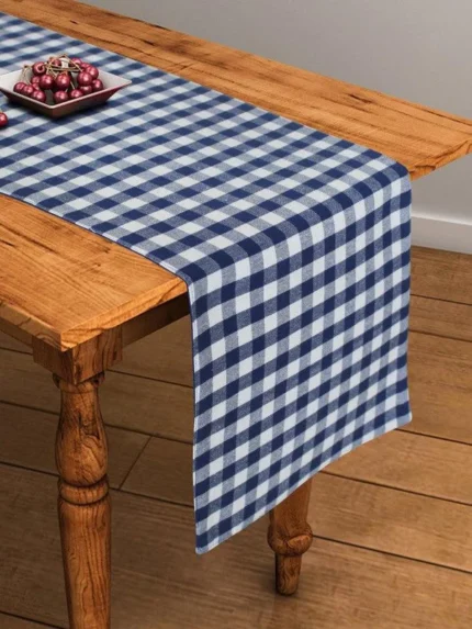 Cotton Blue Checked Table Runner