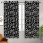 Cotton Black Flower Designed Windows Curtains