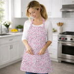 AKHVI Charming Pink Floral Cotton Kitchen Apron for Women – Soft, Stylish & Comfortable