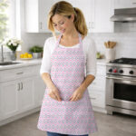 AKHVI Designer Kitchen Apron for Women – Soft Fabric, Front Pocket, Modern Pink Pattern, Ideal for Cooking & Home Use