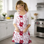 AKHVI Trendy Red Bear Theme Apron – Cute & Functional Cooking Apron with Utility Pocket for Home Chefs
