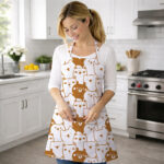 AKHVI Trendy Cartoon Brown Bear Apron – Soft Fabric Cooking & Baking Apron for Everyday Kitchen Use