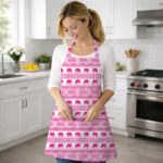 AKHVI Women Cotton Kitchen Apron Pink Elephant Print Cooking Baking Chef's Apron