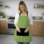 AKHVI Modern Geometric Green Print Apron for Women Girls Kitchen Wear